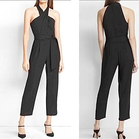Club Monaco Priscillah Halter Jumpsuit Pantalons In Black 10 - Picture 1 of 12